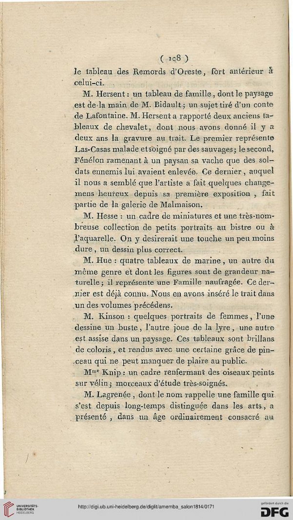Landon, Salon de 1814, PDF p.172 / gedrukt p.108 — “Mme Knip” met een kader vogels op vélin, omschreven als zeer verzorgde studies.