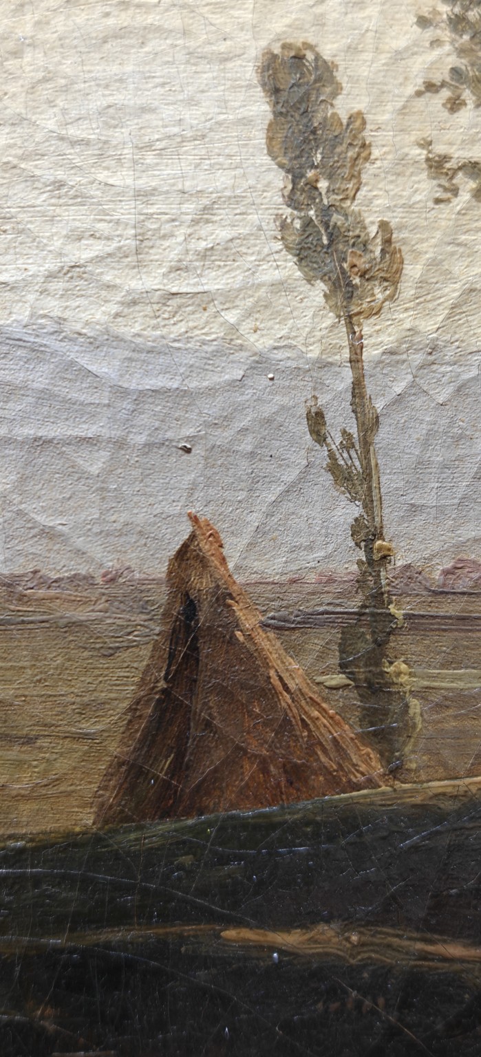 Buffels / Paestum — slanke boom en driehoekige structuur