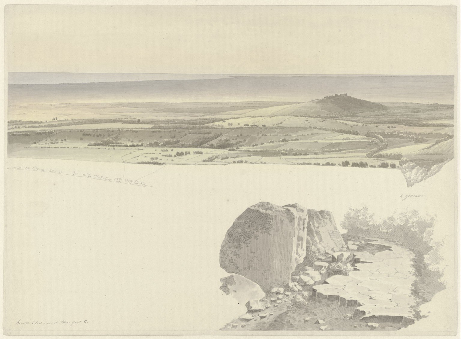 Panoramisch cultuurlandschap met rotsvoorgrond